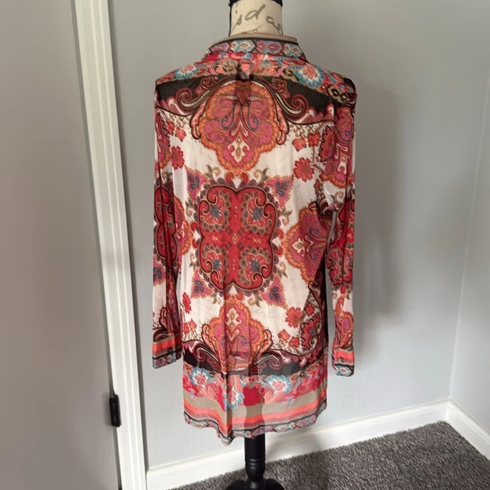 Chico's Travelers Tunic Top 12/14 Large Lightweight Paisley Stretch Boho Bright - Picture 7 of 8